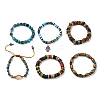 6Pcs 6 Style Natural Stone & Wood Beads Stretch Bracelets Set BJEW-SZ0001-86-1