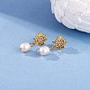 Clear Cubic Zirconia Sun with Shell Pearl Dangle Stud Earrings JE953A-4