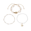 3Pcs 3 Styles Glass Seed Beads Stretch Bracelets & Charm Bracelets & Natural Mixed Cowrie Shell Beads Braided Bracelets BJEW-TA00639-4