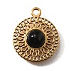 304 Stainless Steel Pave Natural Obsidian Pendants STAS-M057-02G-01-1