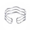 Non-Tarnish 304 Stainless Steel Triple Line Wave Open Cuff Ring LS-RJEW-T023-02P-2