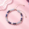 Natural Lapis Lazuli & Dyed Natural Quartz Imitation Aquamarine & Shell Pearl Round Beaded Braided Bead Bracelets BJEW-JB13392-03-1