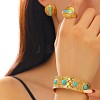 Synthetic Turquoise Cuff Bangles & Finger Ring & Stud Earrings Sets FS-WGB9654-04-5