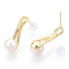Natural Pearl Stud Earrings Micro Pave Cubic Zirconia PEAR-N022-B01-1