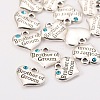 Wedding Party Supply Antique Silver Alloy Rhinestone Heart Carved Word Brother of Groom Wedding Family Charms X-TIBEP-N005-26-3