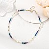 Natural Apatite & Aquamarine & Amethyst & Rose Quartz & Lapis Lazuli Faceted Cube and Pearl Beaded Necklaces NJEW-JN06302-1