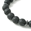 Natural Lava Rock & Black Agate & Synthetic Hematite Beaded Stretch Bracelets BJEW-JB09441-3