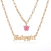 Acrylic Butterfly with Alloy Word Babygirl Pendant Double Layer Necklaces for Women WG9E726-04-2