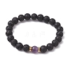 Natural Amethyst & Lava Rock Round Beaded Stretch Bracelets for Women BJEW-JB10797-01-1