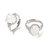 Brass Micro Pave Cubic Zirconia with Natural Quartz Crystal Cuff Open Rings RJEW-T035-01P-G-4