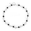 Star Alloy & Round Natural Eyeless Obsidian Link Chain Necklaces for Women NJEW-JN05135-4