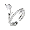 Brass Micro Pave Cubic Zirconia Cuff Open Rings for Women RJEW-L343-05P-02-4