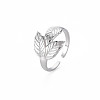 304 Stainless Steel Leaf Cuff Ring RJEW-N038-041P-3