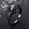Flat Round Brass Jet Rhinestone Finger Rings FS-WG232E0-05-1