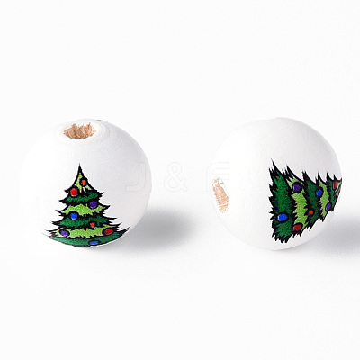 Painted Natural Wood Round Beads WOOD-N006-182-1
