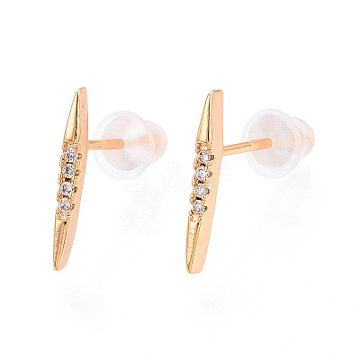 Brass Micro Pave Clear Cubic Zirconia Stud Earrings EJEW-T047-36G-1