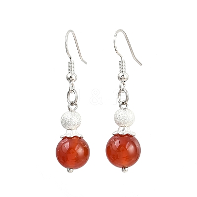 Brass Natural Carnelian Dangle Earrings EJEW-JE06588-02-1