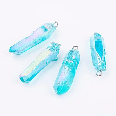 Electroplated Natural Quartz Pendants G-P315-B01-1