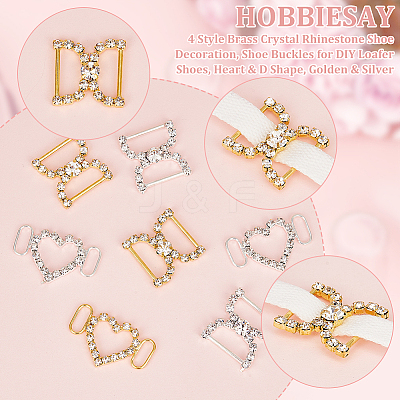 8Pcs 4 Style Brass Crystal Rhinestone Shoe Decoration FIND-HY0003-22-1