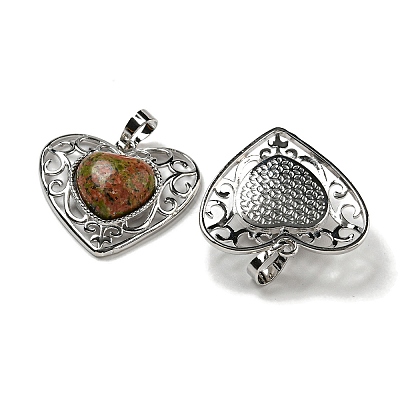 Natural Unakite Peach Love Heart Pendants G-G158-01H-1
