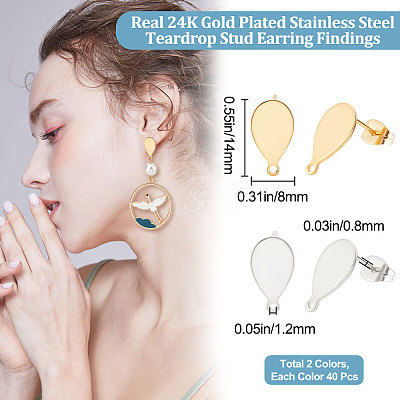 80Pcs 2 Colors 201 Stainless Steel Stud Earring Findings STAS-BBC0002-25-1
