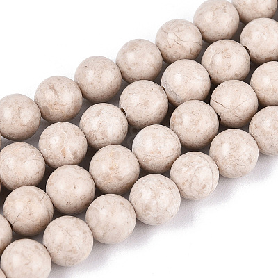 Dyed Natural Fossil Beads Strands G-T139-6mm-66A-1
