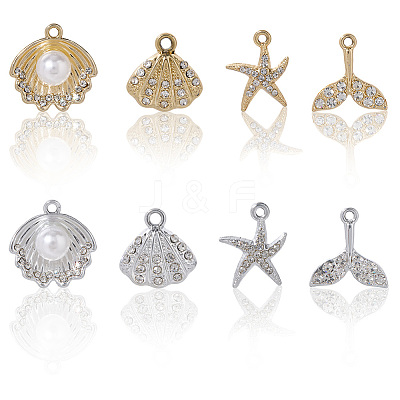 32Pcs 8 Styles Alloy Rhinestone Pendants FIND-SC0016-46-1