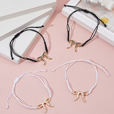 4Pcs 2 Colors Bowknot Brass Charms Bracelets BJEW-HS00013-1