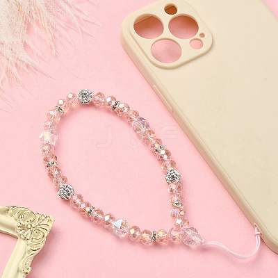 Rondelle Glass & Polymer Clay Rhinestone Beads Phone Hand Strap Chains HJEW-YW0001-05E-1