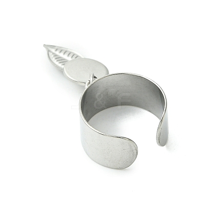 8Pcs 4 Style 304 Stainless Steel Open Cuff Finger Rings with Leaf Charms RJEW-AB00008-1