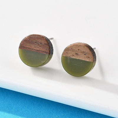 Opaque Resin & Walnut Wood Stud Earrings EJEW-N017-008-B08-1