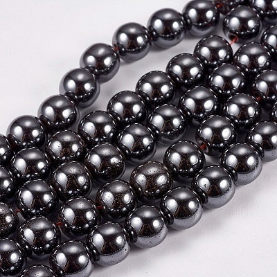 Non-Magnetic Synthetic Hematite Beads Strands G-H1624-8mm-1-1