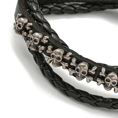 PU Imitation Leather Braided Cord Bracelets BJEW-P329-02B-AS-1