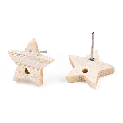 Ash Wood Stud Earring Findings EJEW-N017-011Z-1