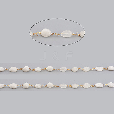 Handmade Natural Rainbow Moonstone Tumbled Stone Beaded Chains CHC-L045-014-1