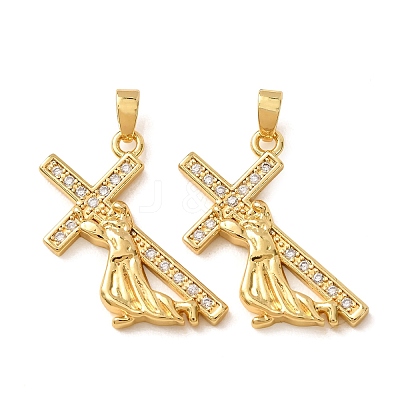 Brass Micro Pave Clear Cubic Zirconia Pendants CU-CBAF45D-01G-1