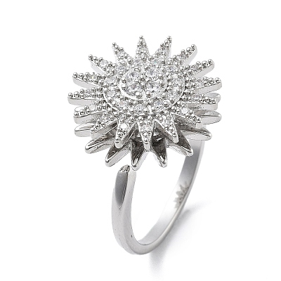 Daisy Rotatable Open Cuff Rings for Women RJEW-S402-05P-1
