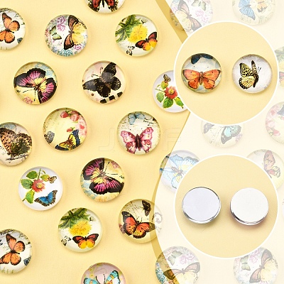 60Pcs Half Round with Butterfly Glass Cabochons GGLA-FS0001-16B-1