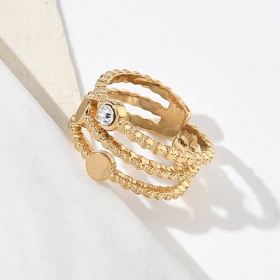 304 Stainless Steel Pave Clear Cubic Zirconia Cuff Open Rings for Women RJEW-F207-03F-G-1