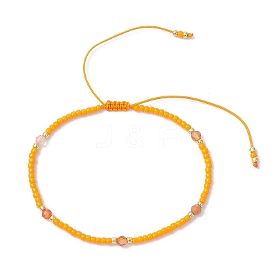 Natural Carnelian & Seed Glass Beaded Braided Bead Bracelets BJEW-JB12605-03-1