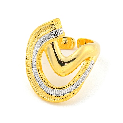 Brass C-shaped Open Cuff Ring for Women AJEW-U003-08G-1