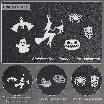 24Pcs 6 Style 201 and 304 Stainless Steel Pendants STAS-UN0034-07-1