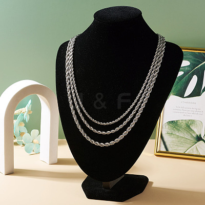 3Pcs 3 Size 304 Stainless Steel Twist Rope Chains Necklaces Set for Men Women STAS-TA0004-82-1