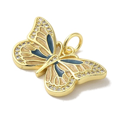 Brass Enamel Micro Pave Cubic Zirconia Pendants KK-Z042-05G-04-1