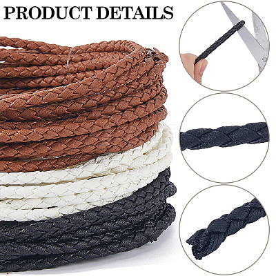 15M 3 Colors Braided Round Soft PU Imitation Leather Cords OCOR-CL0001-11A-1