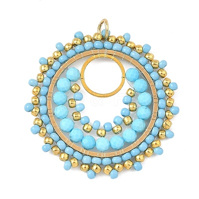 304 Stainless Steel & Brass & Dyed & Heated Natural Magnesite & TOHO Glass Seed Beaded Pendants PALLOY-MZ01379-01-1
