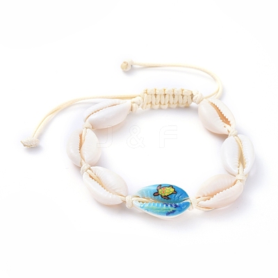 Adjustable Printed Cowrie Shell Braided Bead Bracelets BJEW-JB05154-02-1