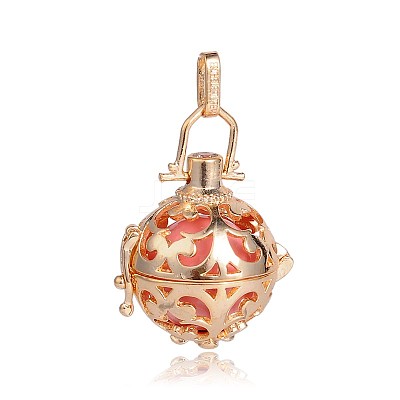 Golden Plated Brass Hollow Round Cage Pendants KK-J246-06G-1