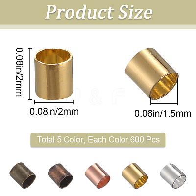 3000Pcs 5 Colors Brass Crimp Beads KK-SP0001-86-1