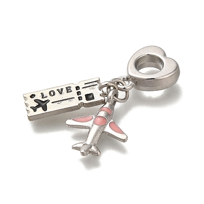 Rack Plating Alloy Pink & Black Enamel European Dangle Charms PALLOY-P307-23P-1